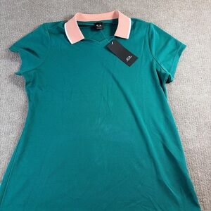 Green Polo Shirt with Pink Collar 1362